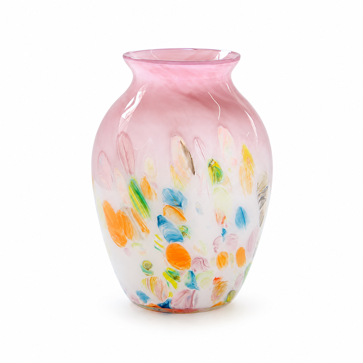 Blush Garden Round Ceramic Vase – Hand-Painted Floral Design