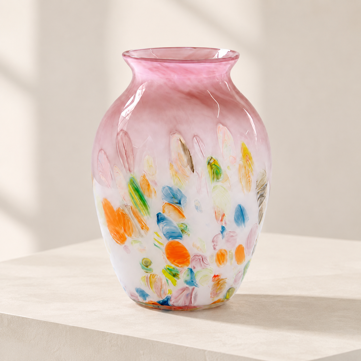 Blush Garden Round Ceramic Vase – Hand-Painted Floral Design