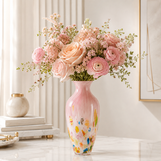 Blush Garden Tall Ceramic Vase – Hand-Painted Floral Design